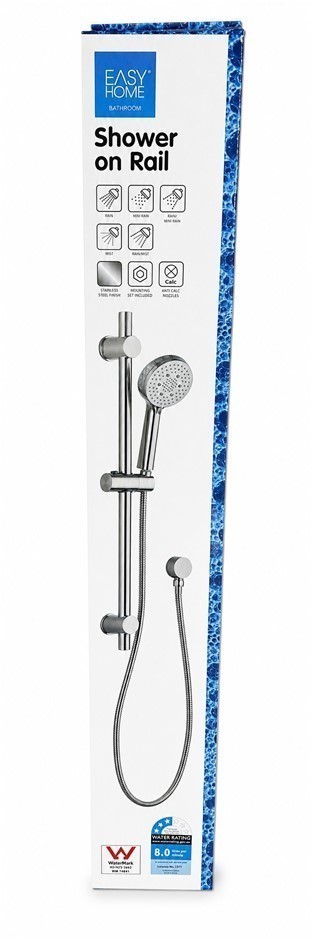 EASY HOME Shower on Rail Handshower w/ 5 Functions | 150cm Double Locked Sh