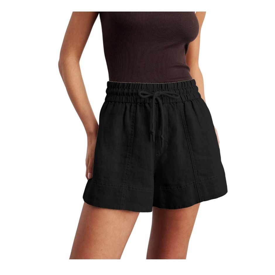 JAG Women's Contrast Linen Short, Size 14, 55%Linen/45%Cotton, Black, AG224