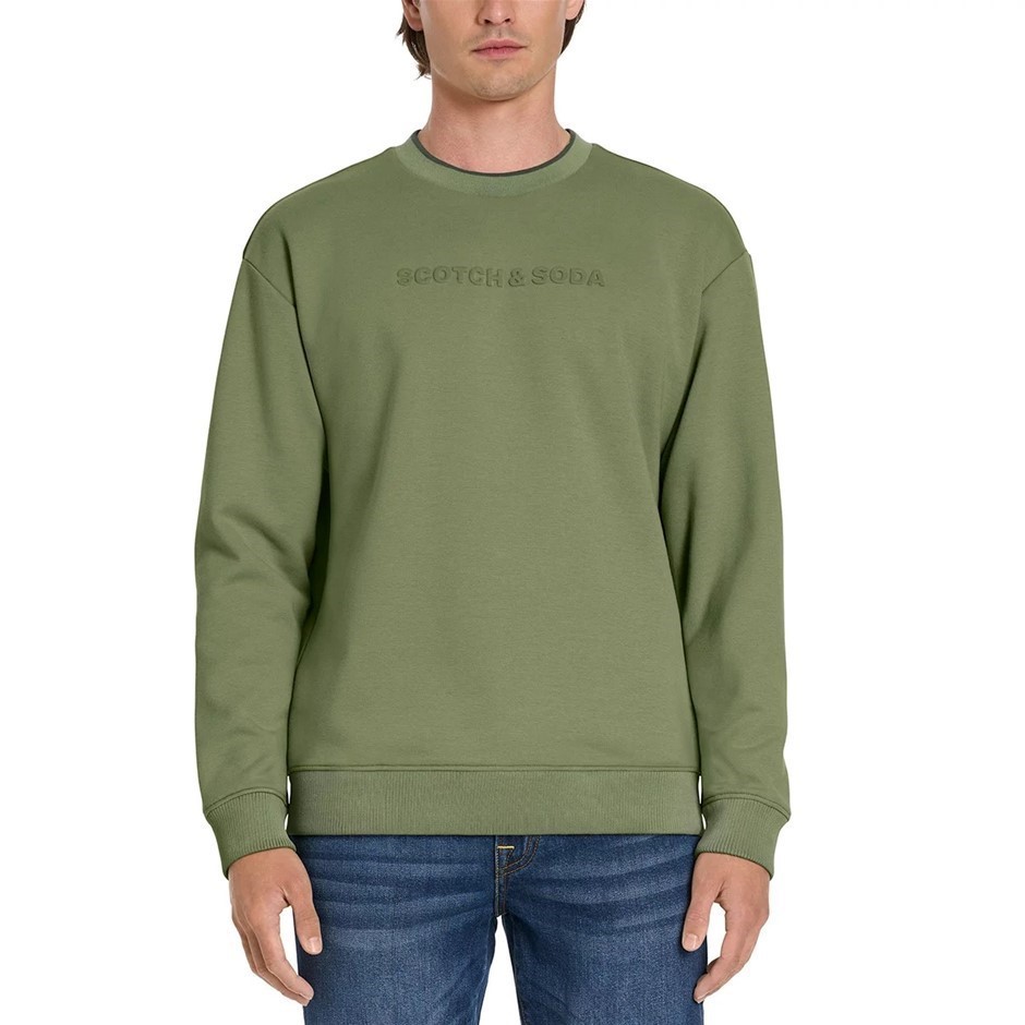 SCOTCH&SODA Men's Embossed Crew Sweatshirt, Size XL, 55% Cotton, Green. Bu