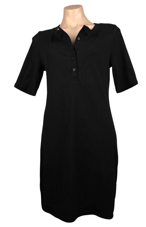 CALVIN KLEIN JEANS Women's Ribbed Button Dress, Size S, 58% Cotton, Black (