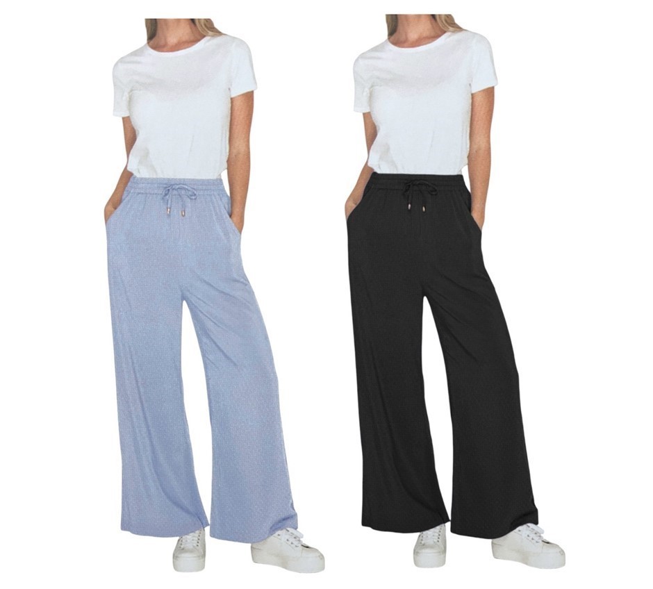 2 x ADVENT Women's Ava Palazzo Lounge Pants, Size XL, Soft Blue & Black, 18