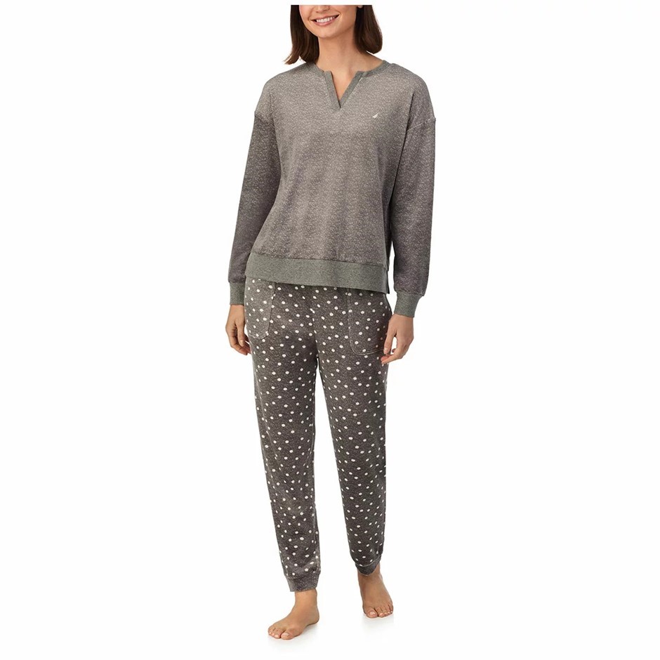 NAUTICA Women's Fleece PJ Set, Size L, DK Grey. Buyers Note - Discount Fre