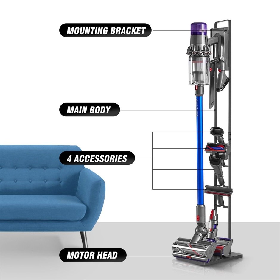 Dyson Compatible Cordless Vacuum Cleaner Stand Metal Storage Rack Grey
