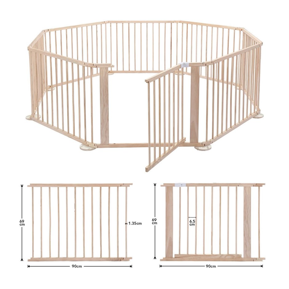 Kidbot 8 Panel Kids Wooden Playpen Foldable Safety Activity Centre