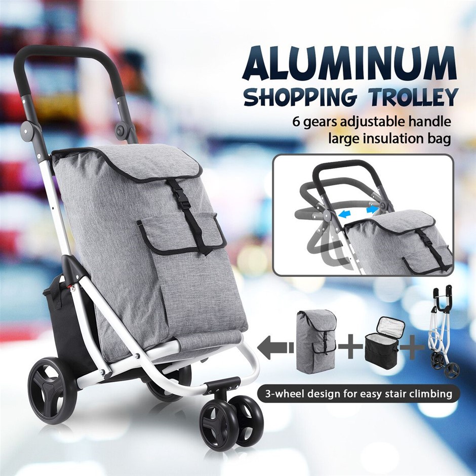 45L Shopping Trolley Insulated Bag Aluminium Foldable Grey