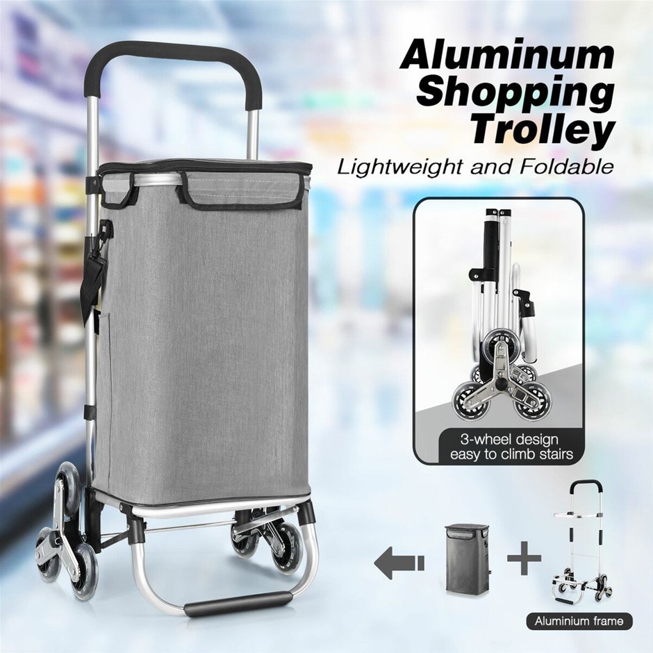 45L Shopping Trolley Stair Climbing Wheels Aluminium Foldable Grey