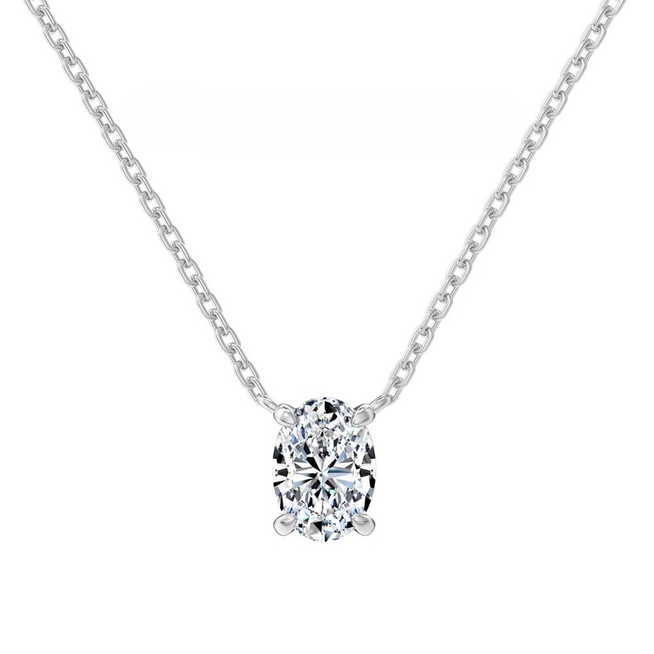 1.00ct Oval Lab Created Moissanite 925 Silver Pendant Necklace
