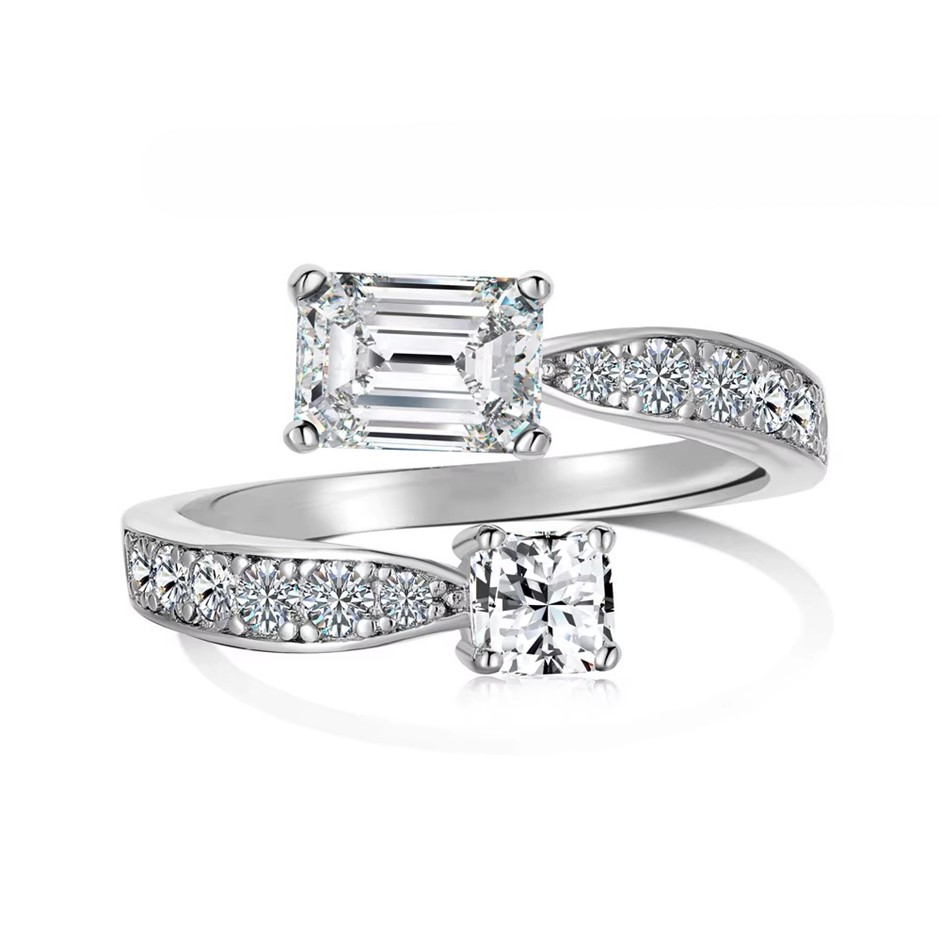 1.65ct Rectangular Lab Created Moissanite 925 Adjustable Ring