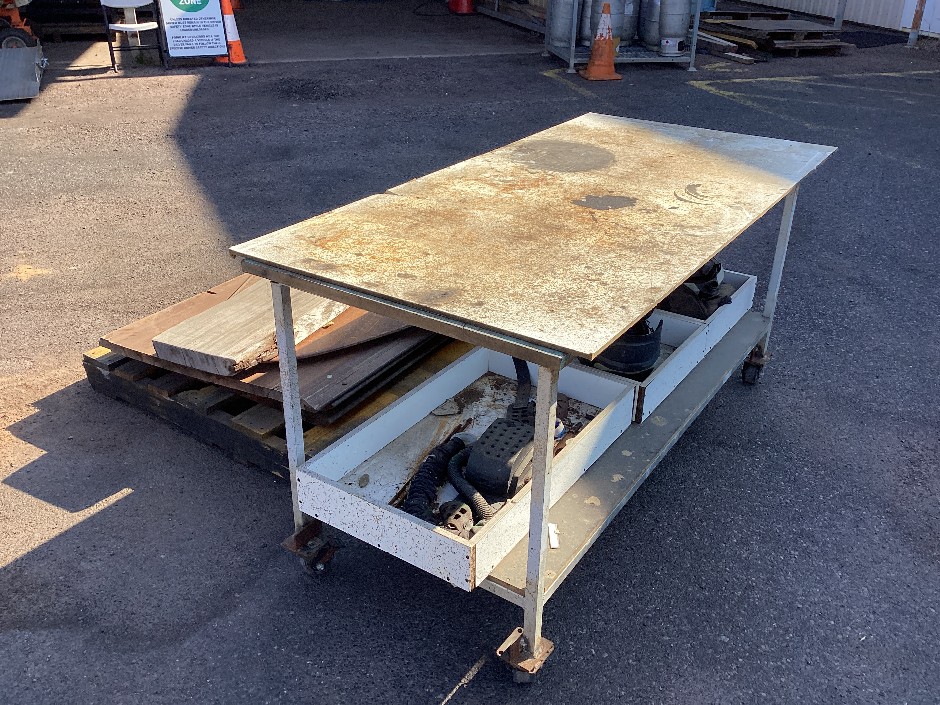 Workbench, Welding Helmets and Timber Slabs