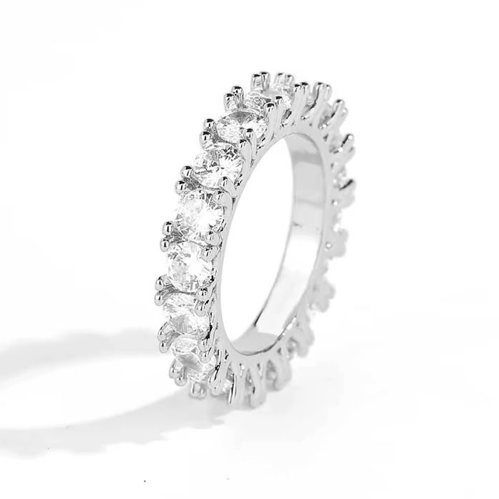 18K White Gold-Filled Single-Row Ring, AAA+ Cubic Zirconia, Size 9