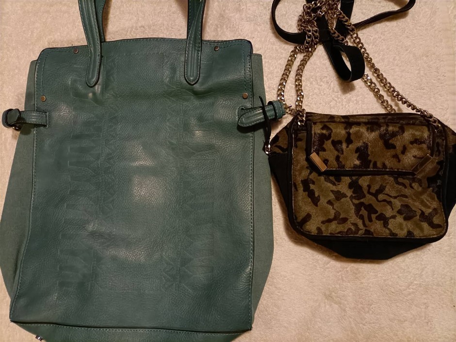 Zara Light Green Leather Bag and Evening Bag Used.