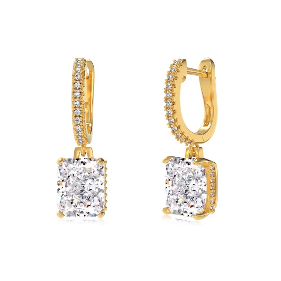 Rectangle 18K Gold Filled 925 Silver 8A Cubic Zirconias Hoop Earrings