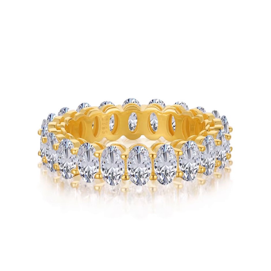 Oval 5A Cubic Zirconia 18K Gold Filled 925 Silver Ring - Size 6
