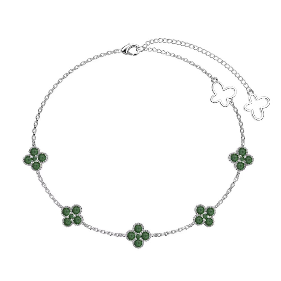 Dainty Four Leaf Clover 5A Cubic Zirconia 925 Silver Tennis Bracelet