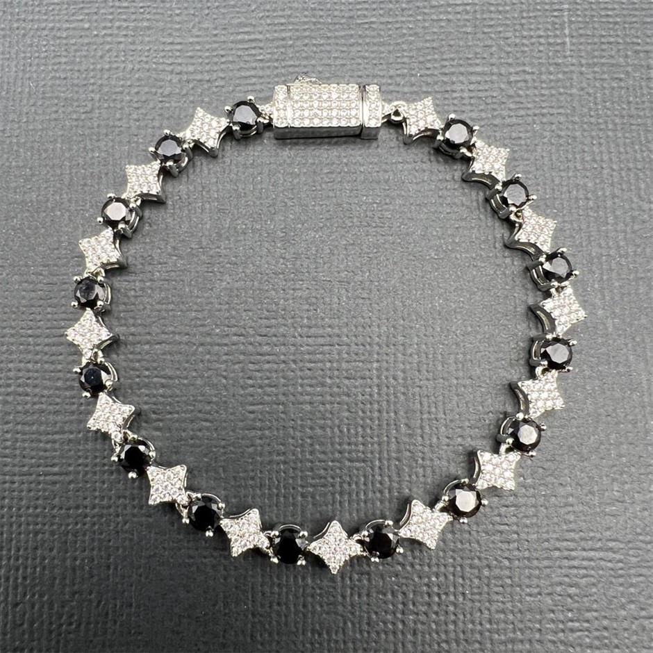 18K White-Filled 6mm Tennis Star Bracelet , AAA+ Cubic Zirconia - 22.8cm