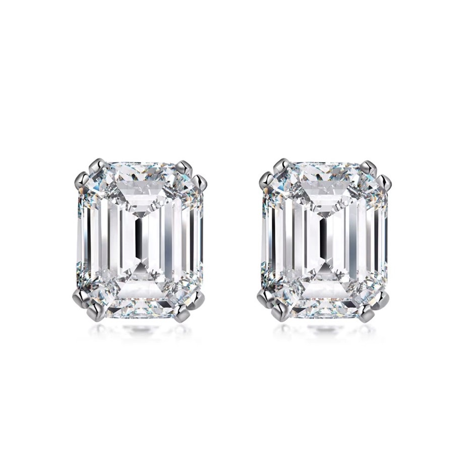 4.0ct Rectangle Lab Created Moissanite 925 Sterling Silver Earrings