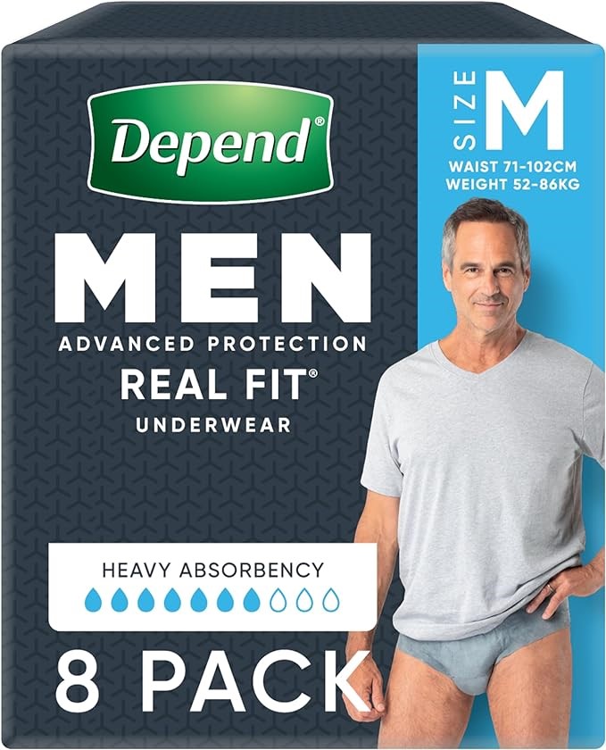 4 x DEPEND Real Fit Incontinence Underwear Men Medium, 8 Count.