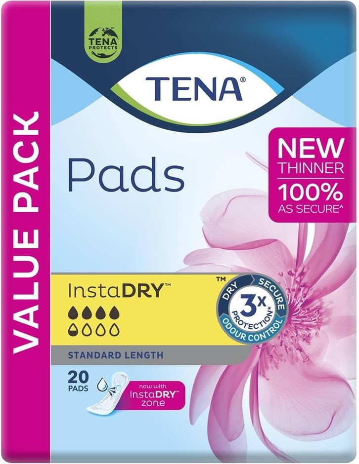 7 x TENA 20 Pieces Standard Insta Dry Lady Pads Menstrual Pad. N.B: Damaged