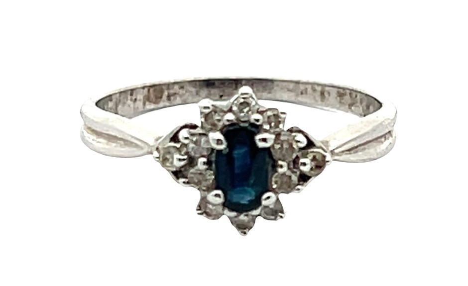 9ct White Gold Sapphire & Diamond Cluster Ring