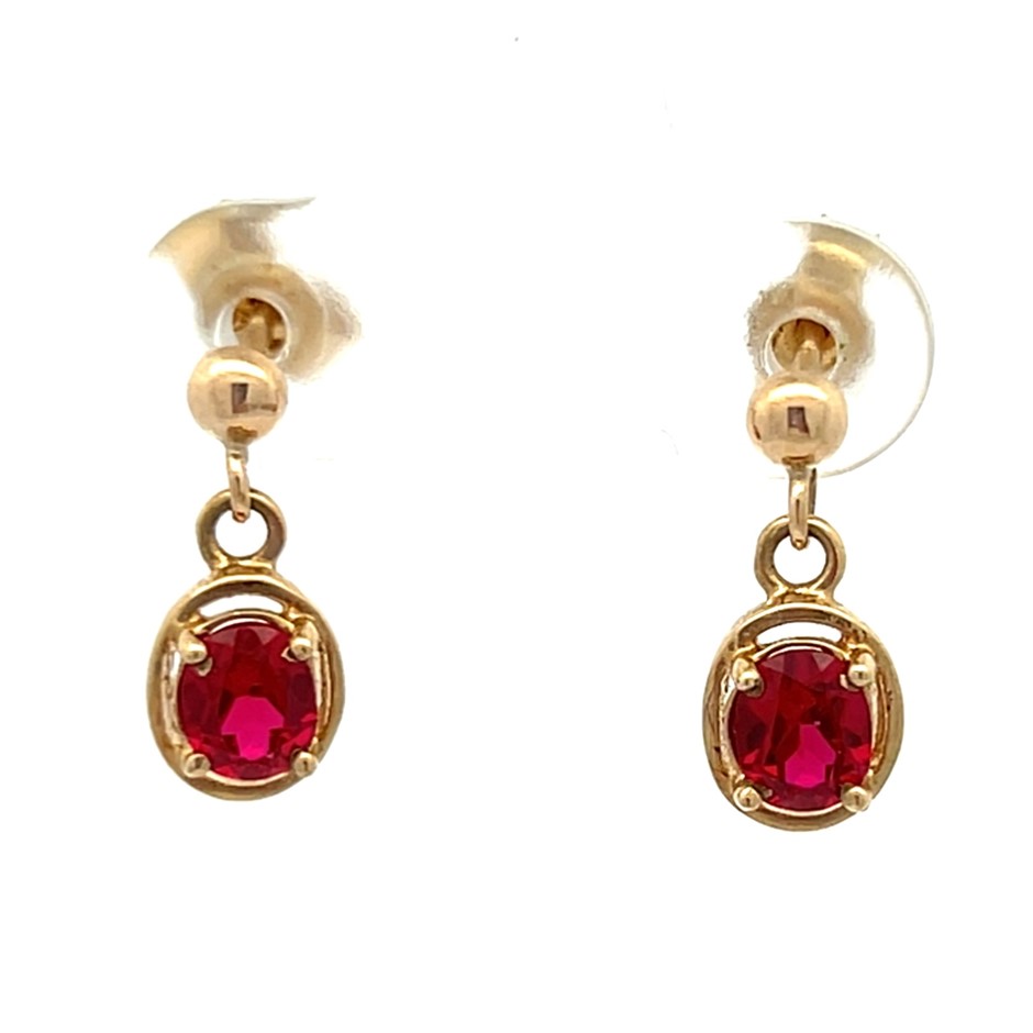 9ct Yellow Gold Ruby Drop Earrings