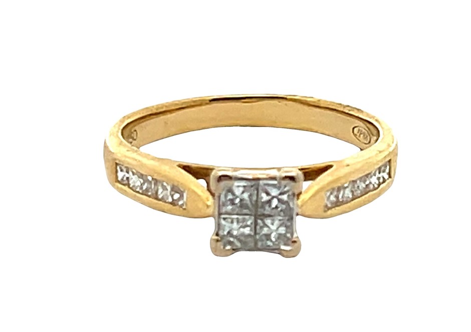 18ct Yellow Gold Princess Diamond Cluster Ring