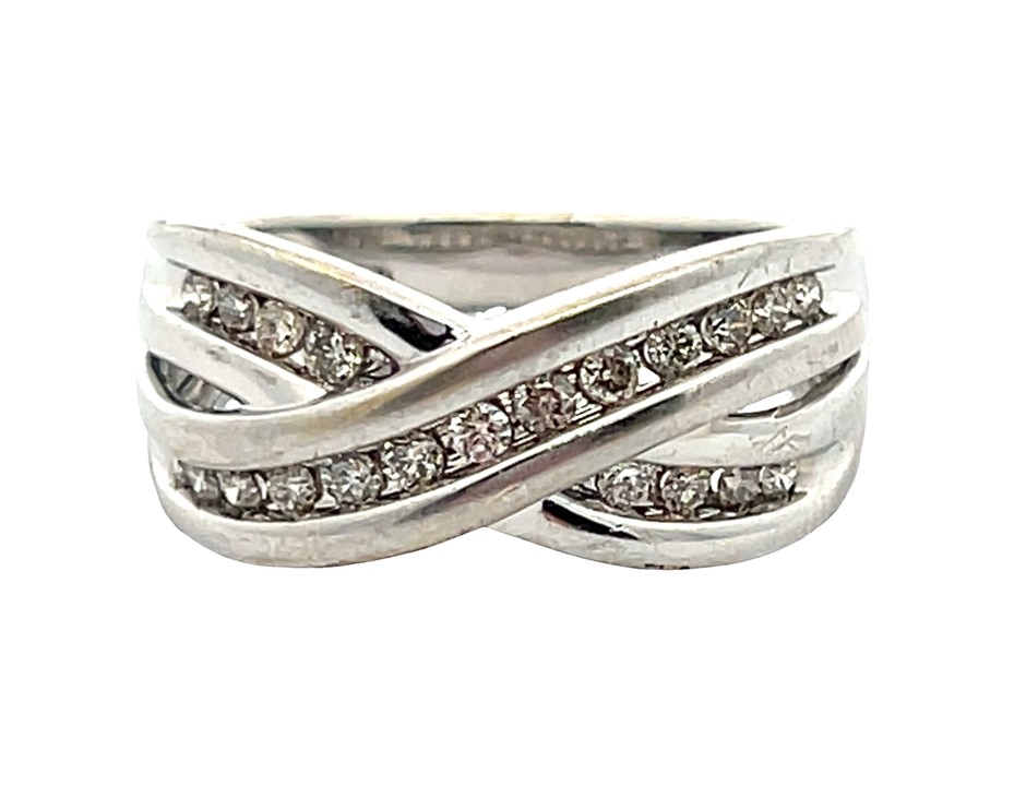 9Ct White Gold Diamond Crossover Ring