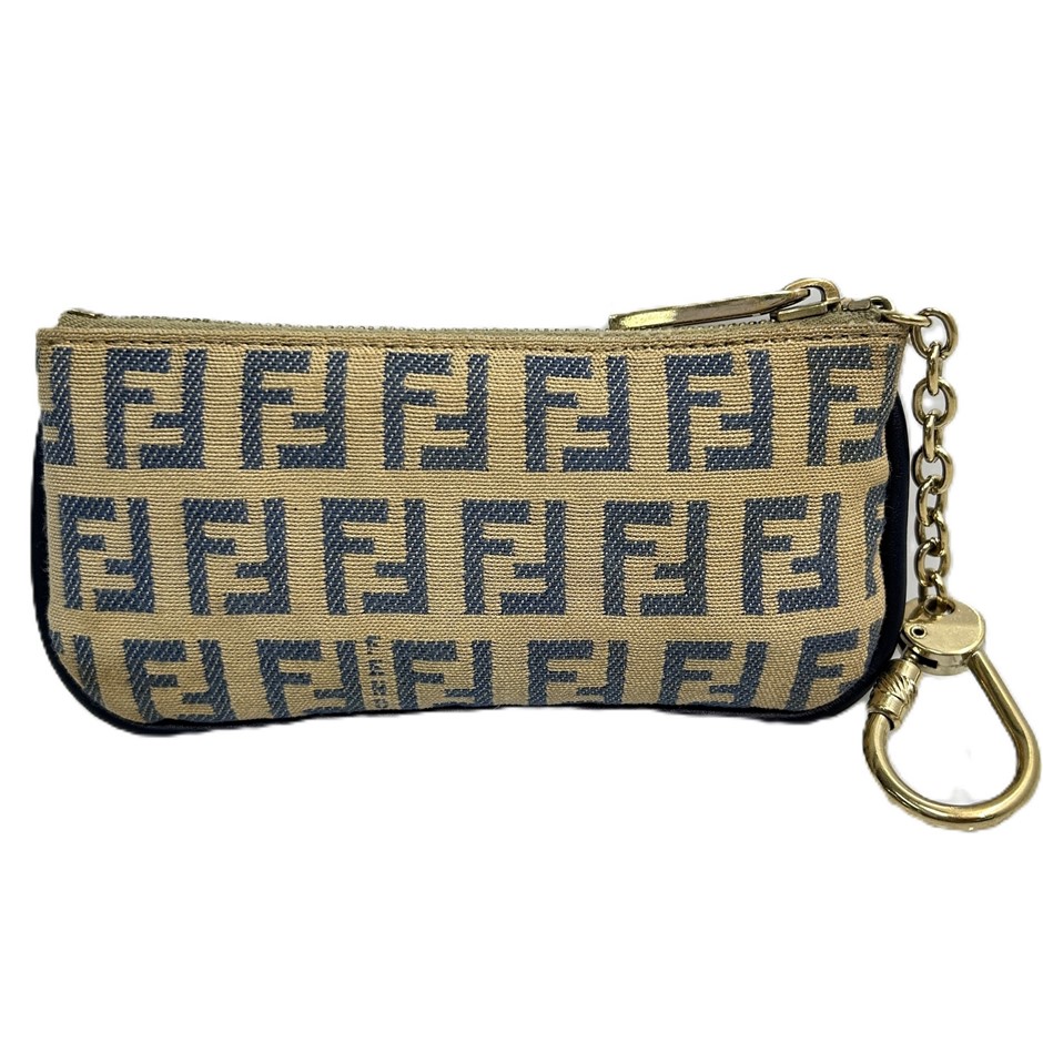 Fendi Zucca Key Pouch, beige and navy FF monogram canvas