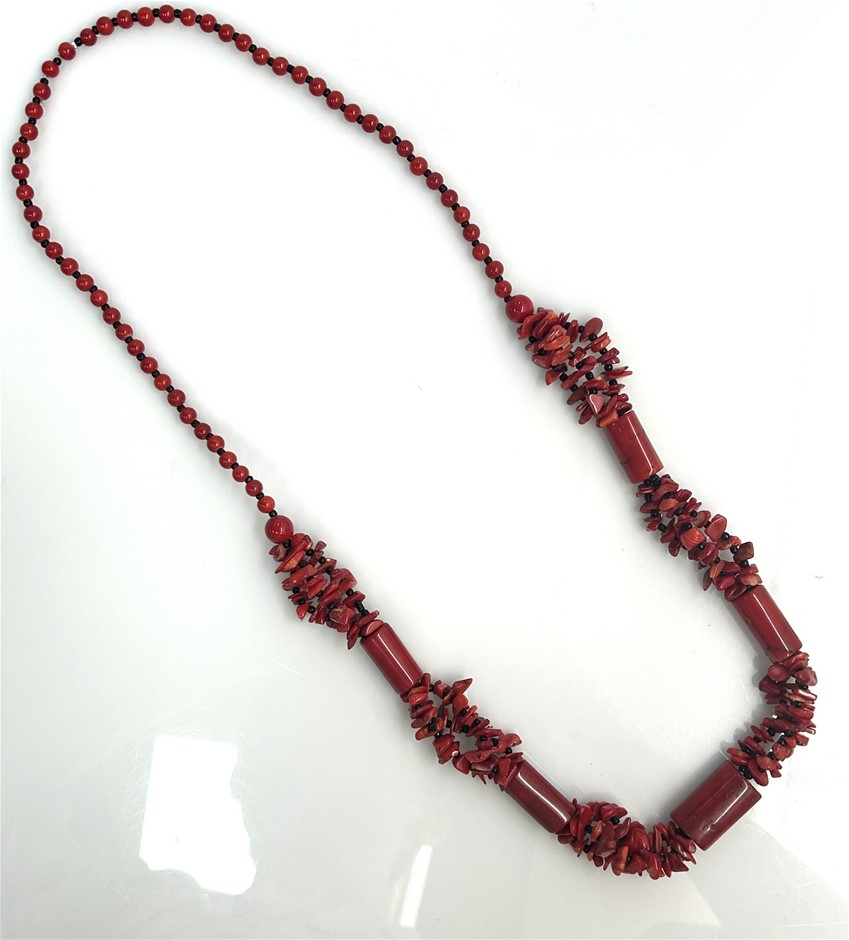 Vintage Coral Bead Necklace With Natural Coral Chips 82Cm