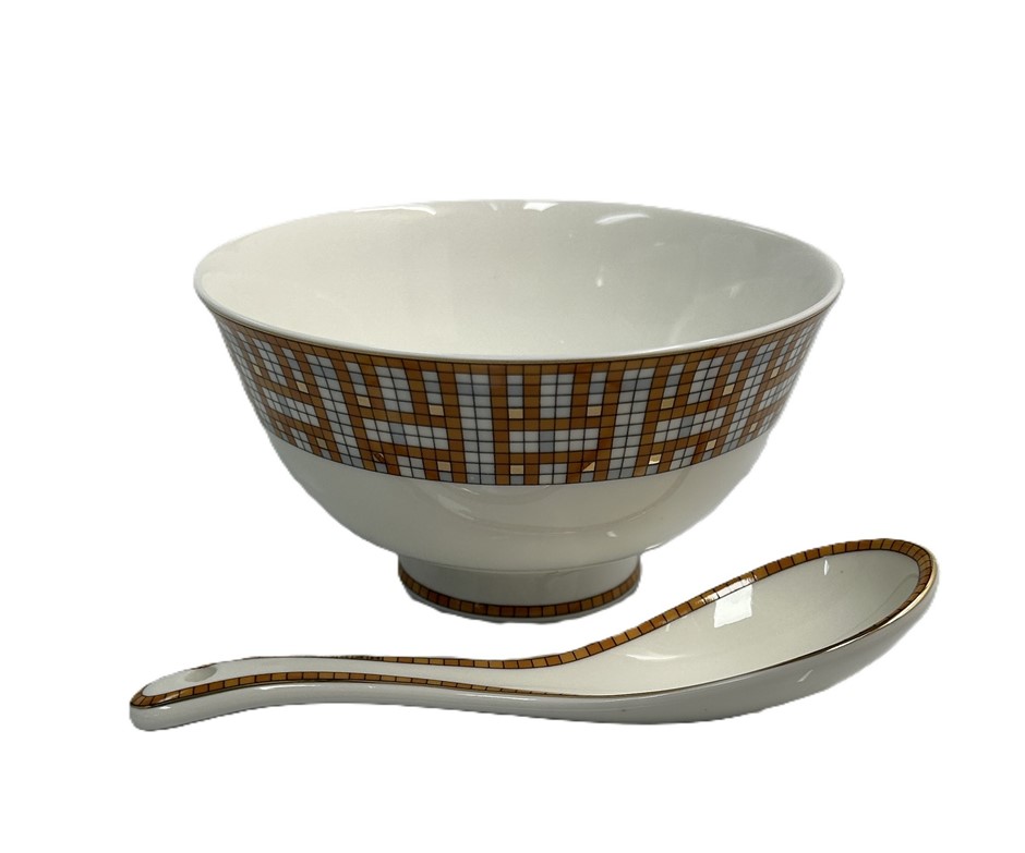 Hermès Mosaique Au 24 Porcelain Bowl With Soup Spoon