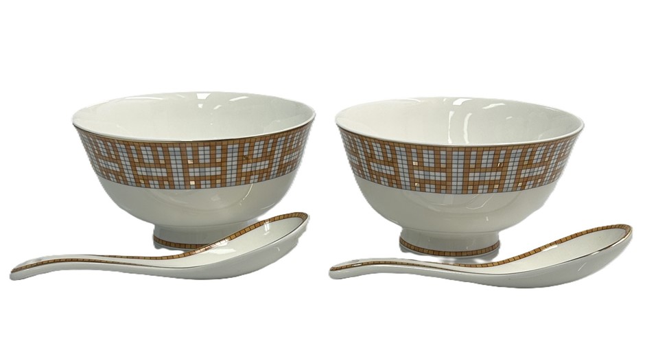 Set Of 2 Hermès Mosaique Au 24 Bowl And Spoon Set