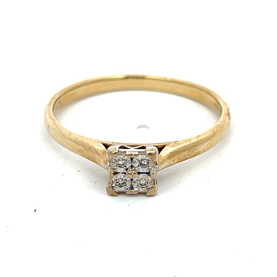 9Ct Yellow Gold Diamond Cluster Ring