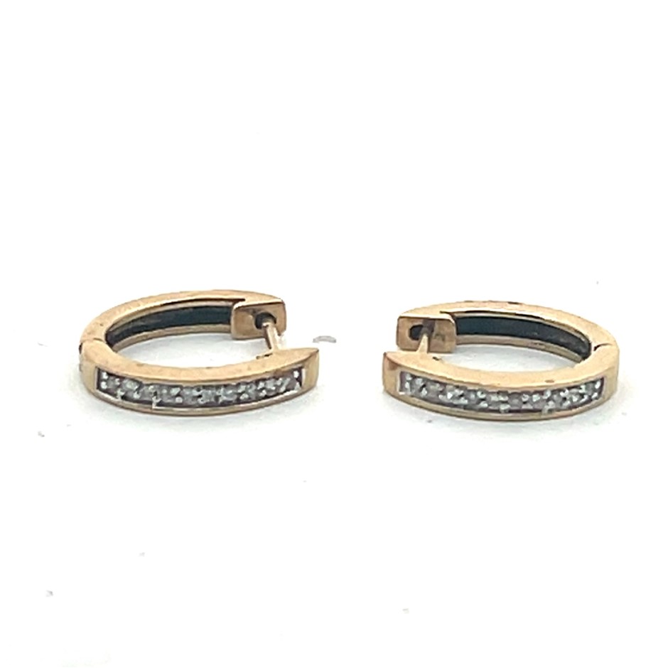 9Ct Yellow Gold Diamond Hoop Earrings