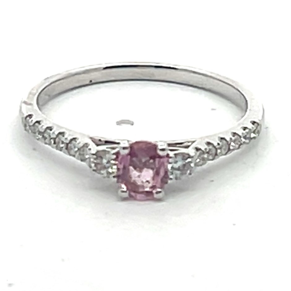 9Ct White Gold Pink Sapphire & Diamond Ring