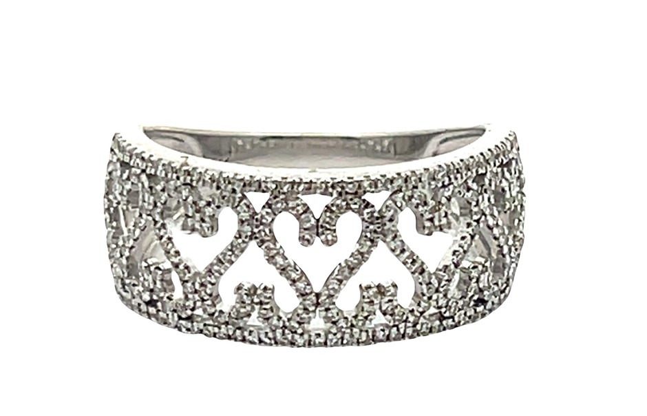 9ct Yellow Gold Diamond Heart Ring featuring a wide decorative band
