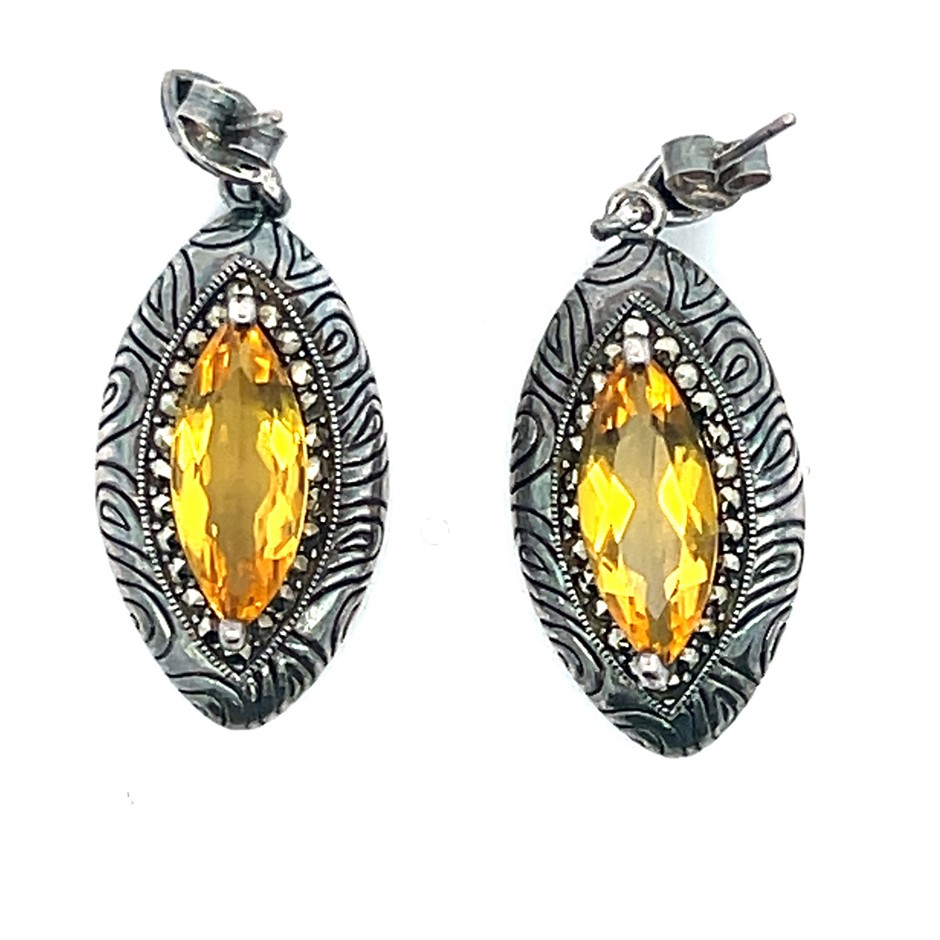 Sterling Silver Citrine Drop Earrings