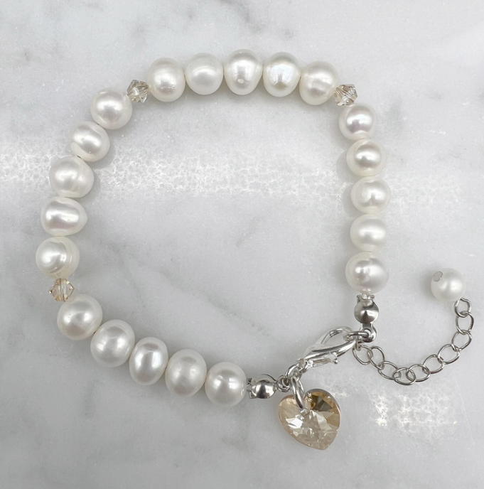 7-8mm Potato & Baroque Pearl Golden Shadow Swarovski® Heart Bracelet