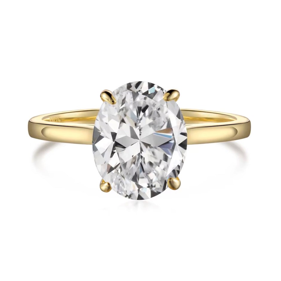 2ct Oval 5A Cubic Zirconia 18K Gold Filled 925 Silver Ring - Size 7
