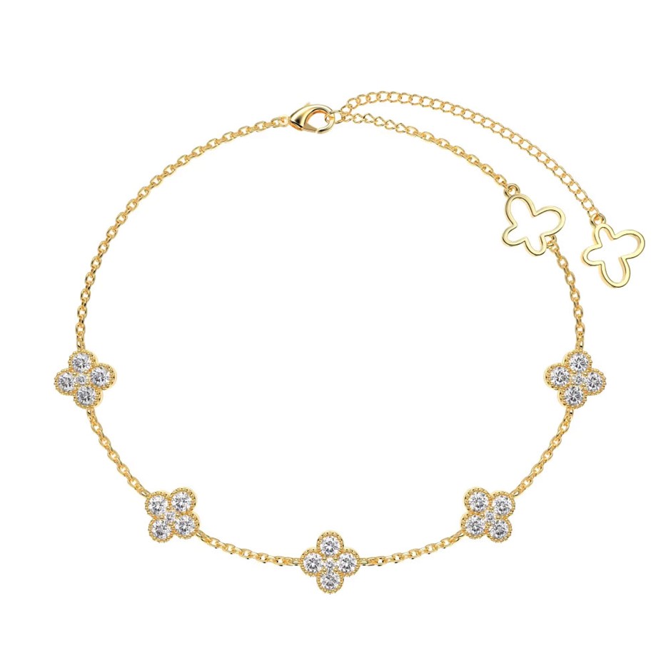 Dainty Four Leaf Clover 5A Cubic Zirconia 925 Silver Tennis Bracelet