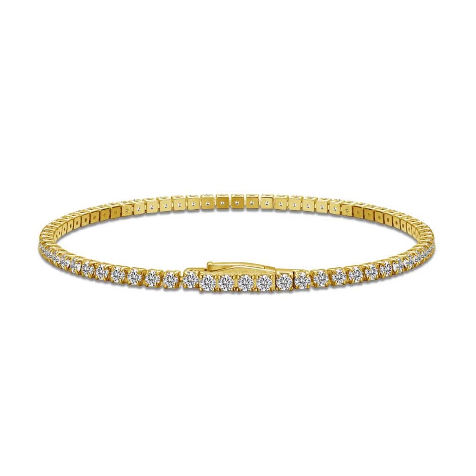 2.5mm 5A Cubic Zirconia 18K Gold Filled 925 Silver Tennis Bracelet-15cm