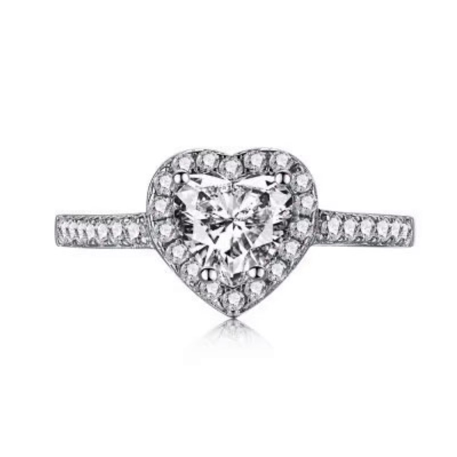 1.0ct Heart 5A Cubic Zirconia 925 Sterling Silver Ring - Size 8