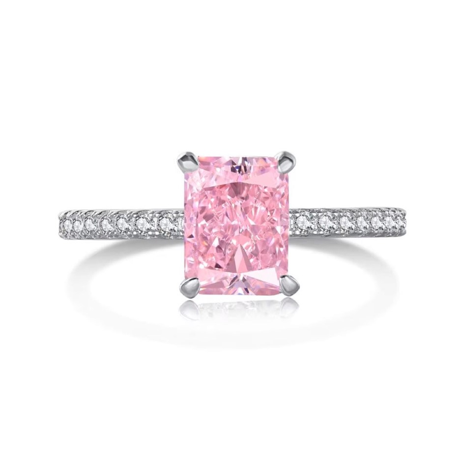 2ct Rectangle 8A Cubic Zirconia 925 Silver Ring - Size 8