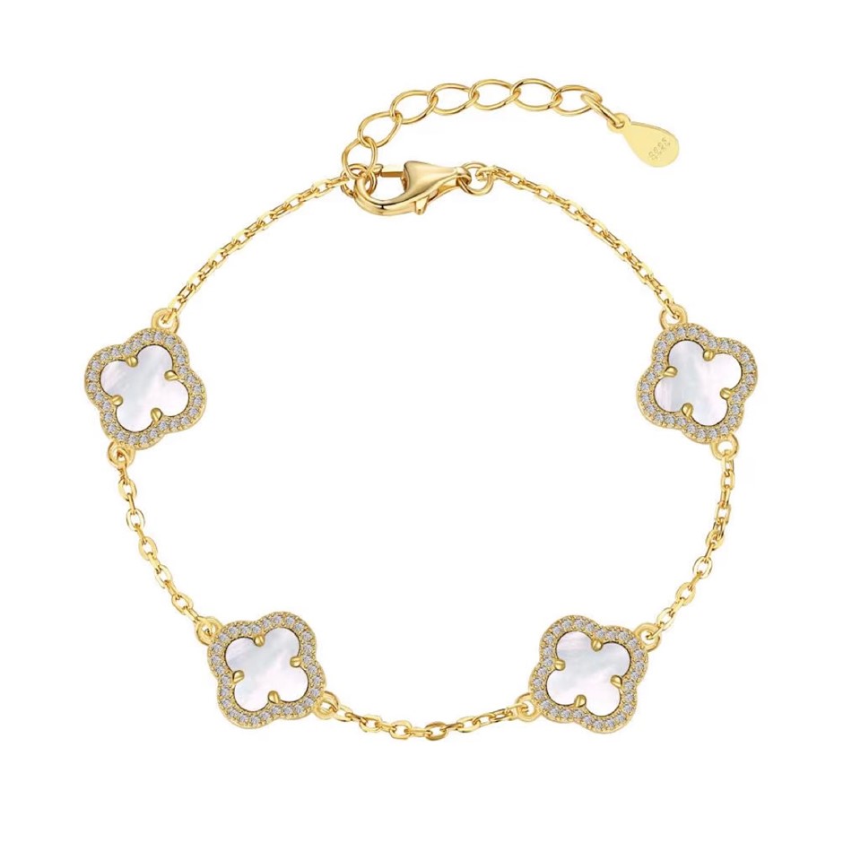 Clover 5A Cubic Zirconia 18K Gold Filled 925 Silver Tennis Bracelet