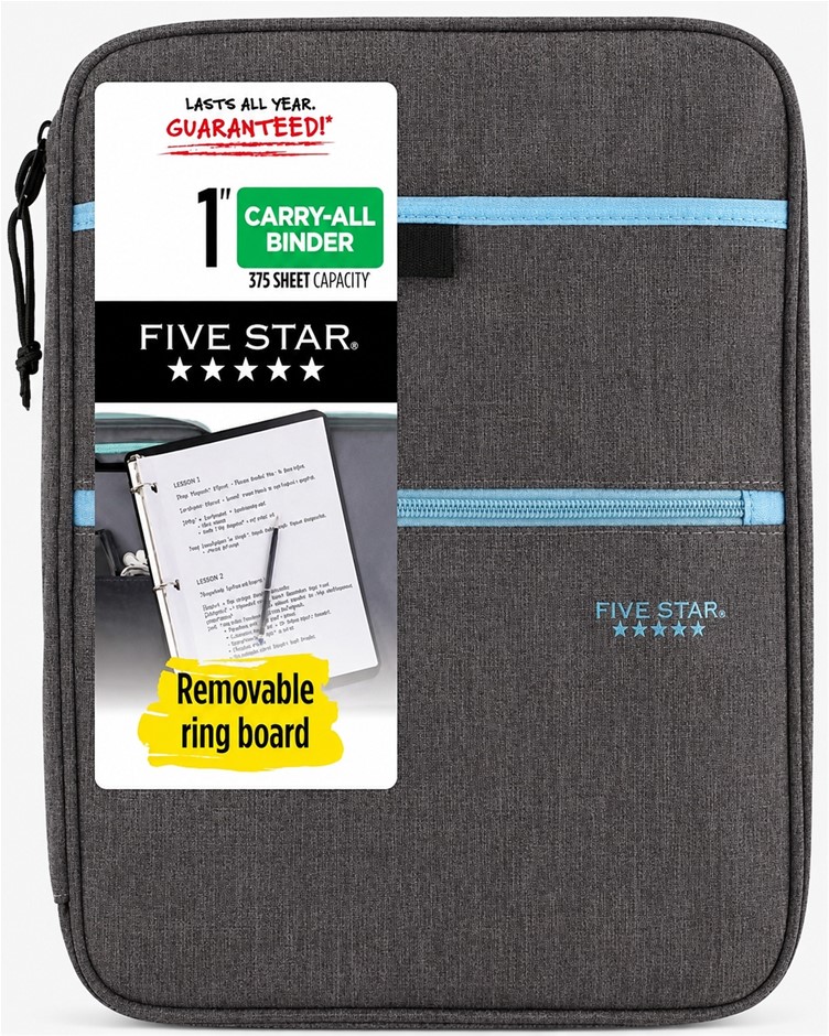 Five Star Zipper Binder, 1 Inch 3 Ring Binder, Carry-All with Internal Pock