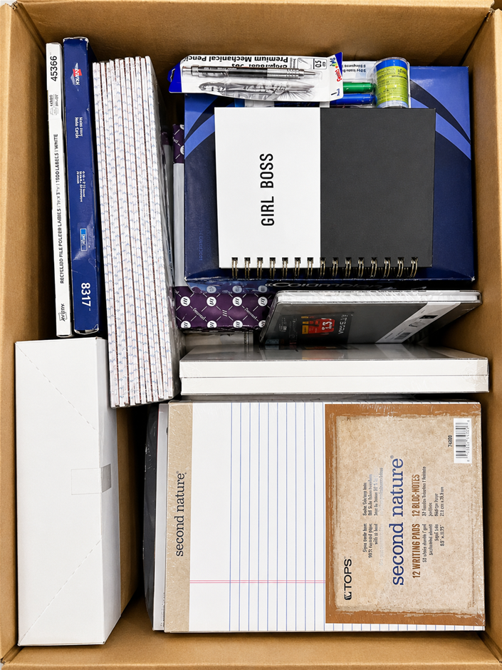 FULL BOX of Stationary & Office - Notebooks, Writing Pads, Labels, Pens, et