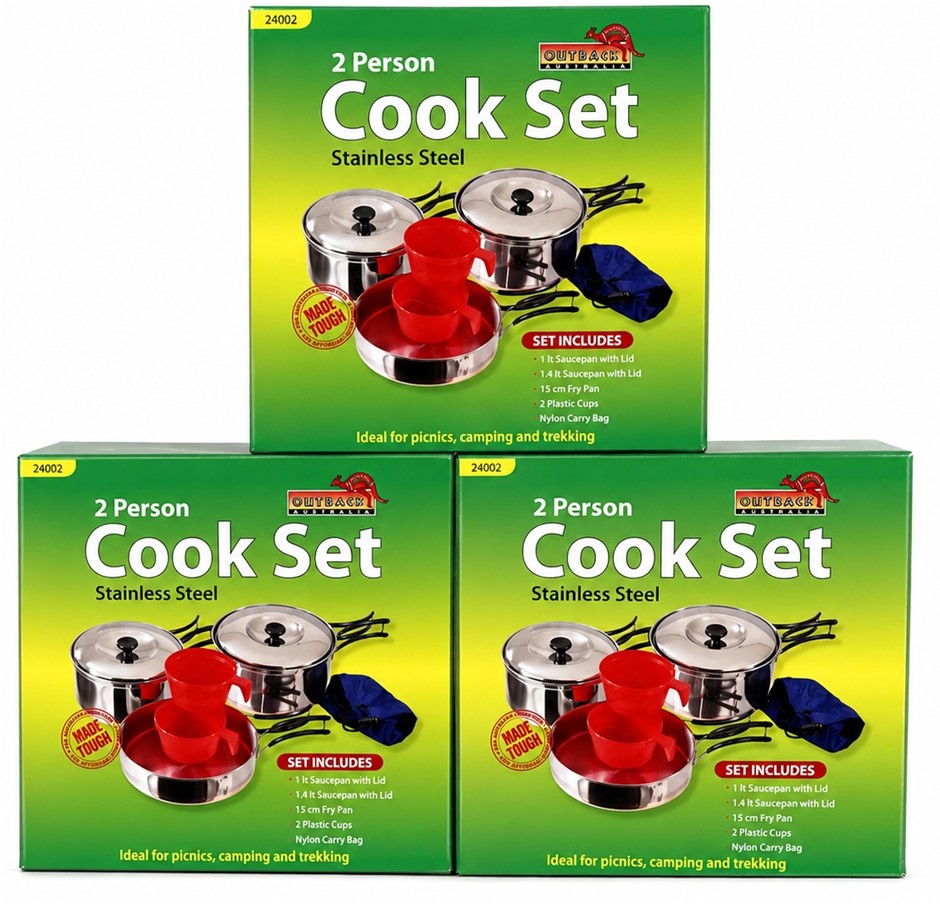 3 x Mess Kit Cook Set 2 Person S/Steel 8 Piece School Camp Picnic Hiking Sc