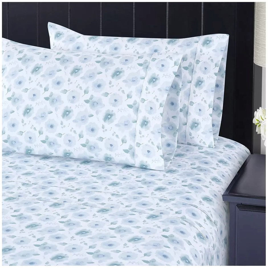 SOUTH POINT 6pc Sheet Set, King, Watery Floral. NB: Not in original packagi