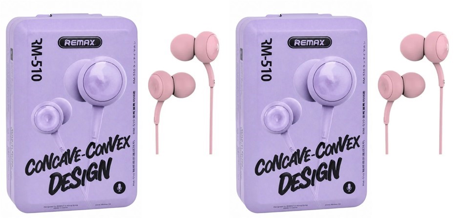 2 x REMAX RM-510 3.5 mm Jack Wired Earphone, Pink