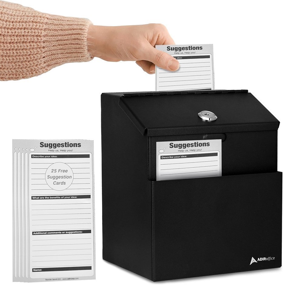 Adir Corp. Wall Mountable Steel Suggestion Box With Lock - Donation & Colle
