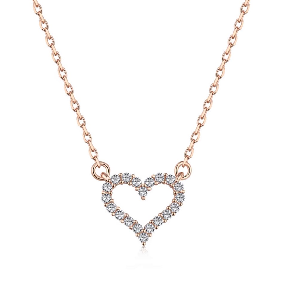 18K Rose Gold Filled 5A Cubic Zirconia Hollow Heart Pendant Necklace