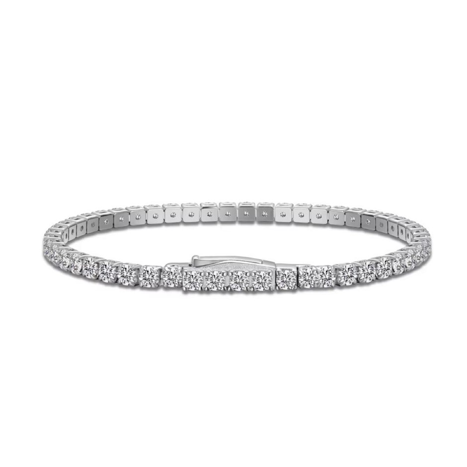 3mm 5A Cubic Zirconia 925 Sterling Silver Tennis Bracelet-17cm